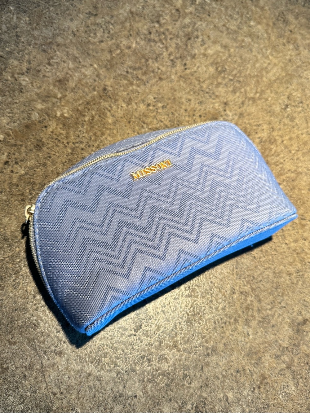 Missoni x Delta First Class/Business Blue Chevron Zip Cosmetic Pouch  Gold Logo
